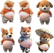 犬 お腹 シール 3D【6枚】柔らかいお腹 ぷにぷにシール かわいい もっちりスクイーズ ステッカー シー ル帳 デコレーション 携帯電話飾り用 手帳用 手芸用品 (6個犬) [並行輸入品]