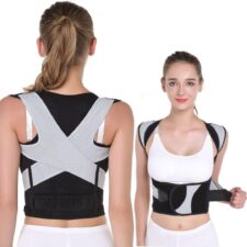 姿勢サポーター 猫背 ベルト メッシュ素材 薄手 自由調整 通気性 女性用 背中 背筋 巻き型 肩調整ベルト 装着しやすい (ブラック+グレー, S)